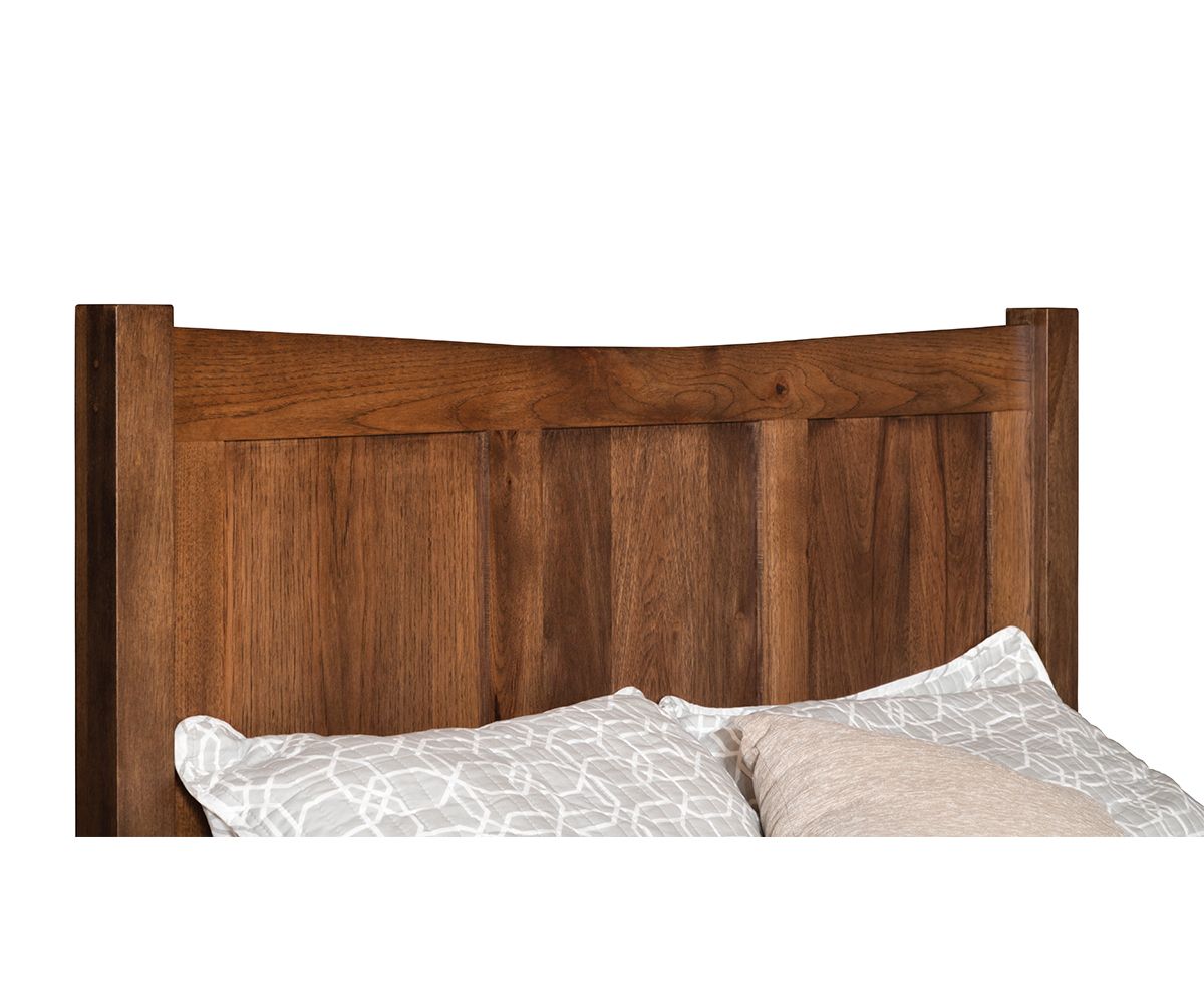 hand-rubbed finish hardwood Simplicity Panel Bed With Arch Headboard, Simplicity Panel Bed With Arch Headboard in a showroom vignette setting highlighting Simplicity Panel Bed With Arch Headboard (thumbnail 2 of 2).