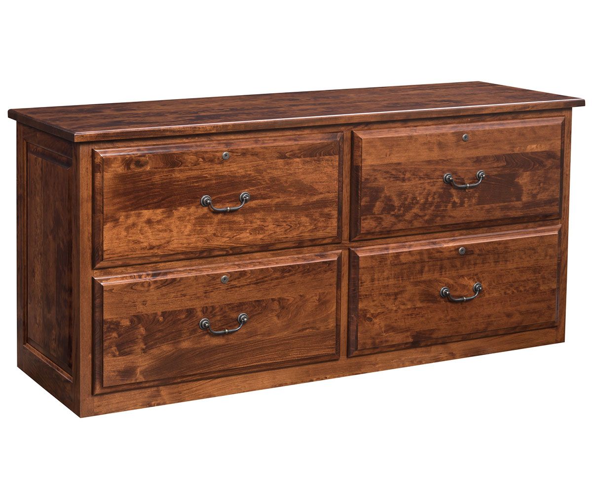 Four-drawer Horizontal File Cabinet In Medium Brown