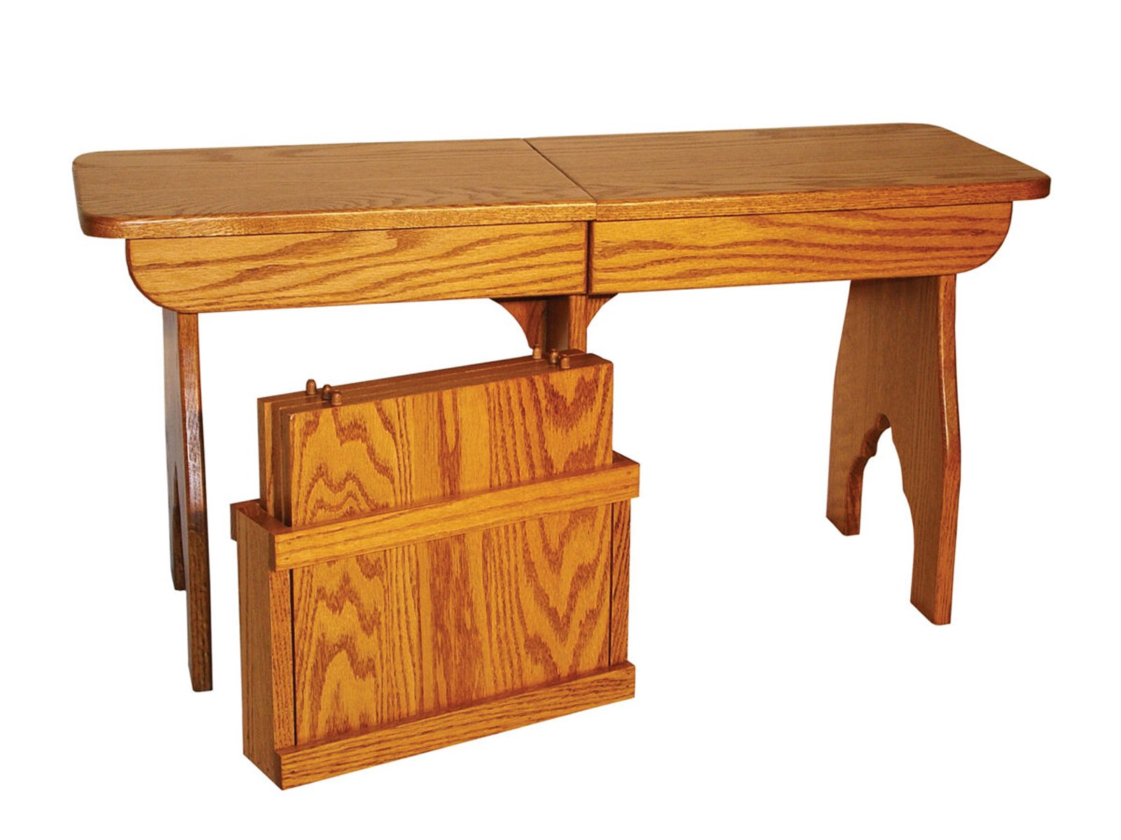 hand-rubbed finish hardwood Mission Drop-leaf Extending Dining Bench With Integrated Leaf Rack, Mission Drop-leaf Extending Dining Bench With Integrated Leaf Rack in a showroom vignette setting highlighting Mission Drop-leaf Extending Dining Bench With Integrated Leaf Rack (frame 1 of 2).