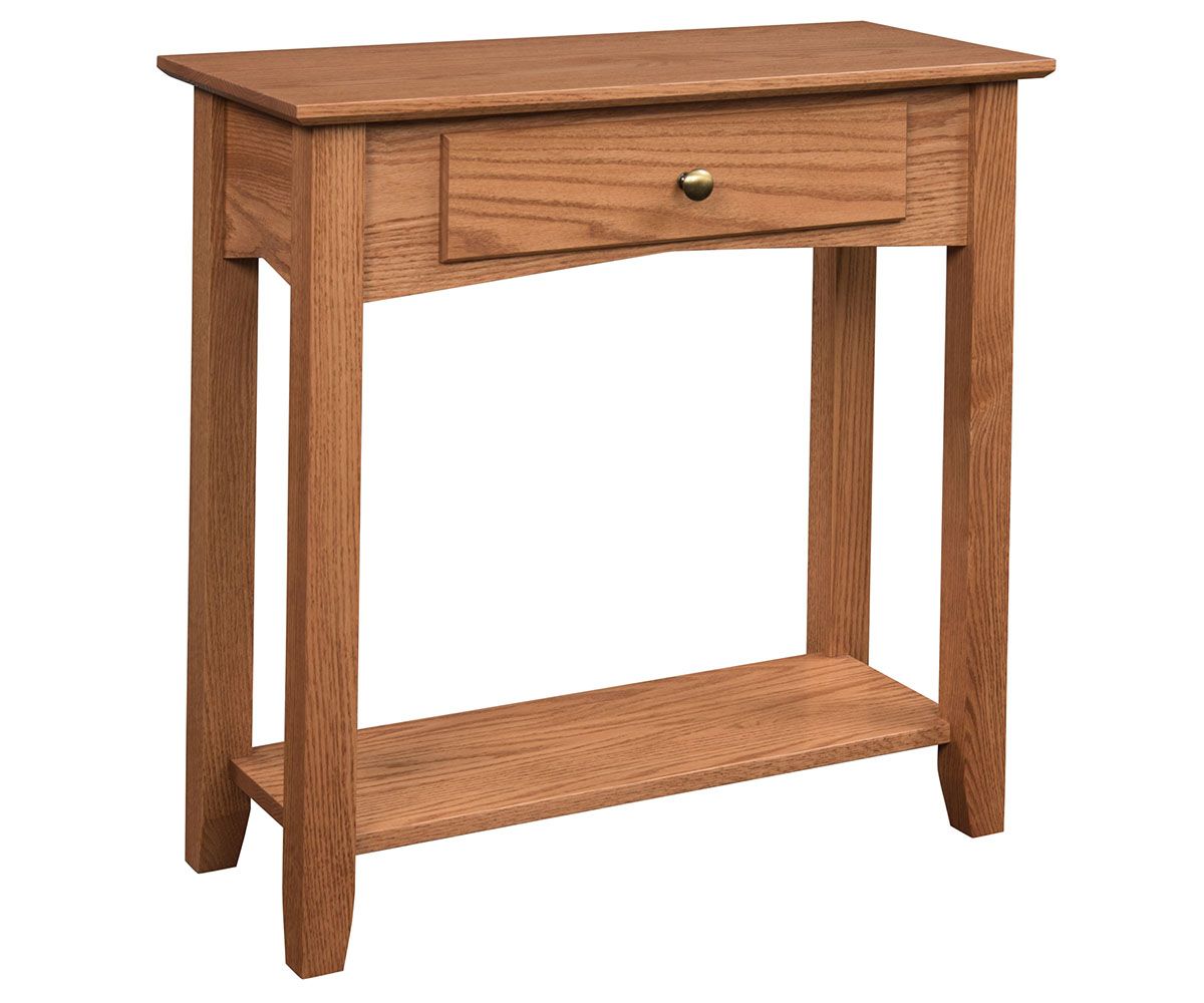 hand-rubbed finish hardwood Traditional One-drawer Sofa Table With Shelf, Traditional One-drawer Sofa Table With Shelf in a showroom vignette setting highlighting Traditional One-drawer Sofa Table With Shelf (thumbnail 3 of 3).