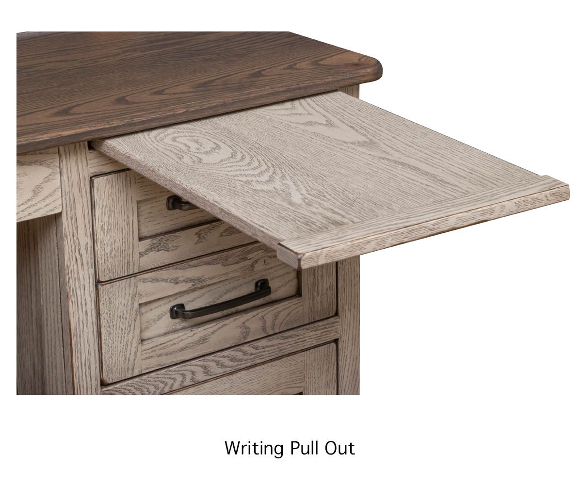 hand-rubbed finish hardwood Farmstead Mission Style Executive Desk With Keyboard Drawer, Farmstead Mission Style Executive Desk With Keyboard Drawer in a Farmstead vignette setting highlighting Farmstead Mission Style Executive Desk With Keyboard Drawer (thumbnail 5 of 5).