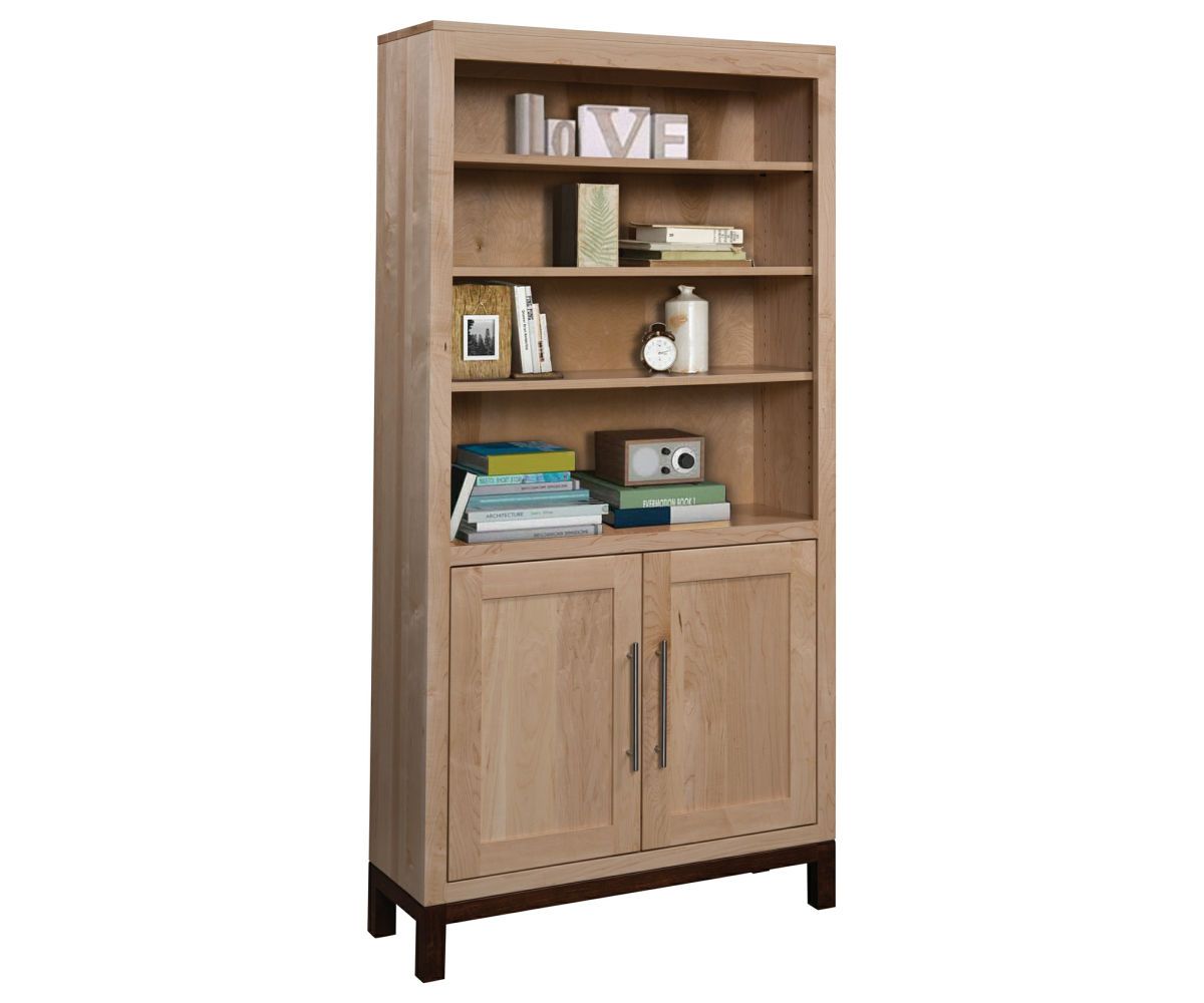 Tall Wood Bookcase With Lower Storage Doors And Adjustable Shelves
