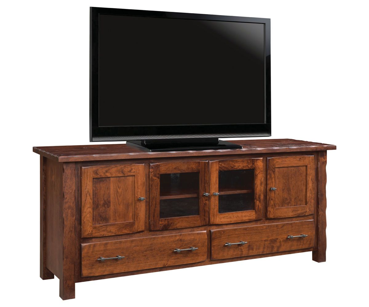 Rustic Panel Door Tv Stand With Glass Center Cabinets And Drawers