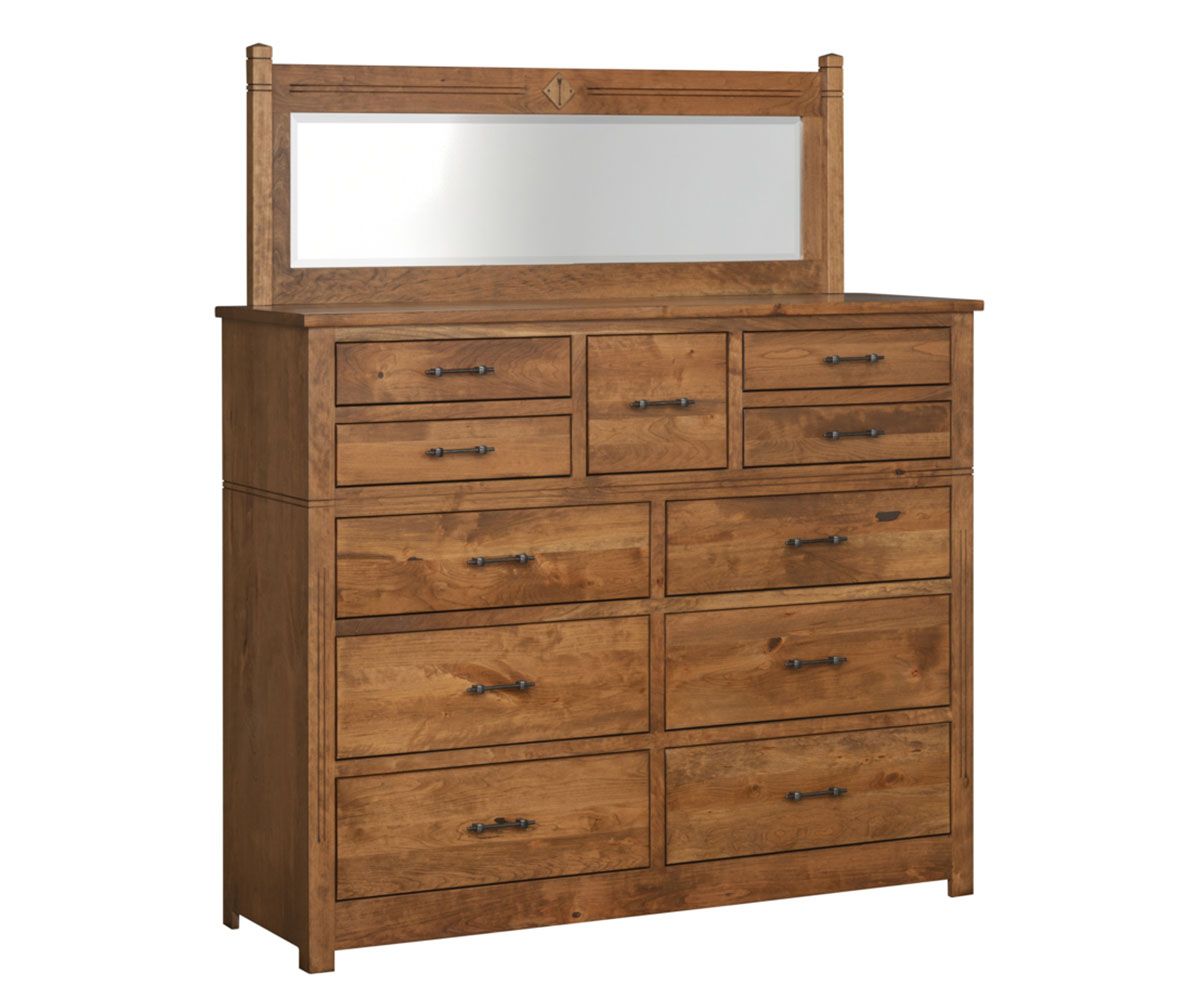 hand-rubbed finish hardwood Mission Style Mule Chest With Mirror, Mission Style Mule Chest With Mirror in a showroom vignette setting highlighting Mission Style Mule Chest With Mirror (thumbnail 3 of 3).