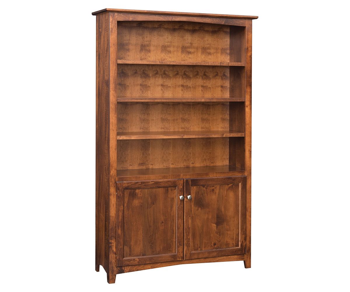 hand-rubbed finish hardwood Traditional Solid Wood Bookcase With Lower Cabinet, Traditional Solid Wood Bookcase With Lower Cabinet in a showroom vignette setting highlighting Traditional Solid Wood Bookcase With Lower Cabinet (thumbnail 3 of 5).