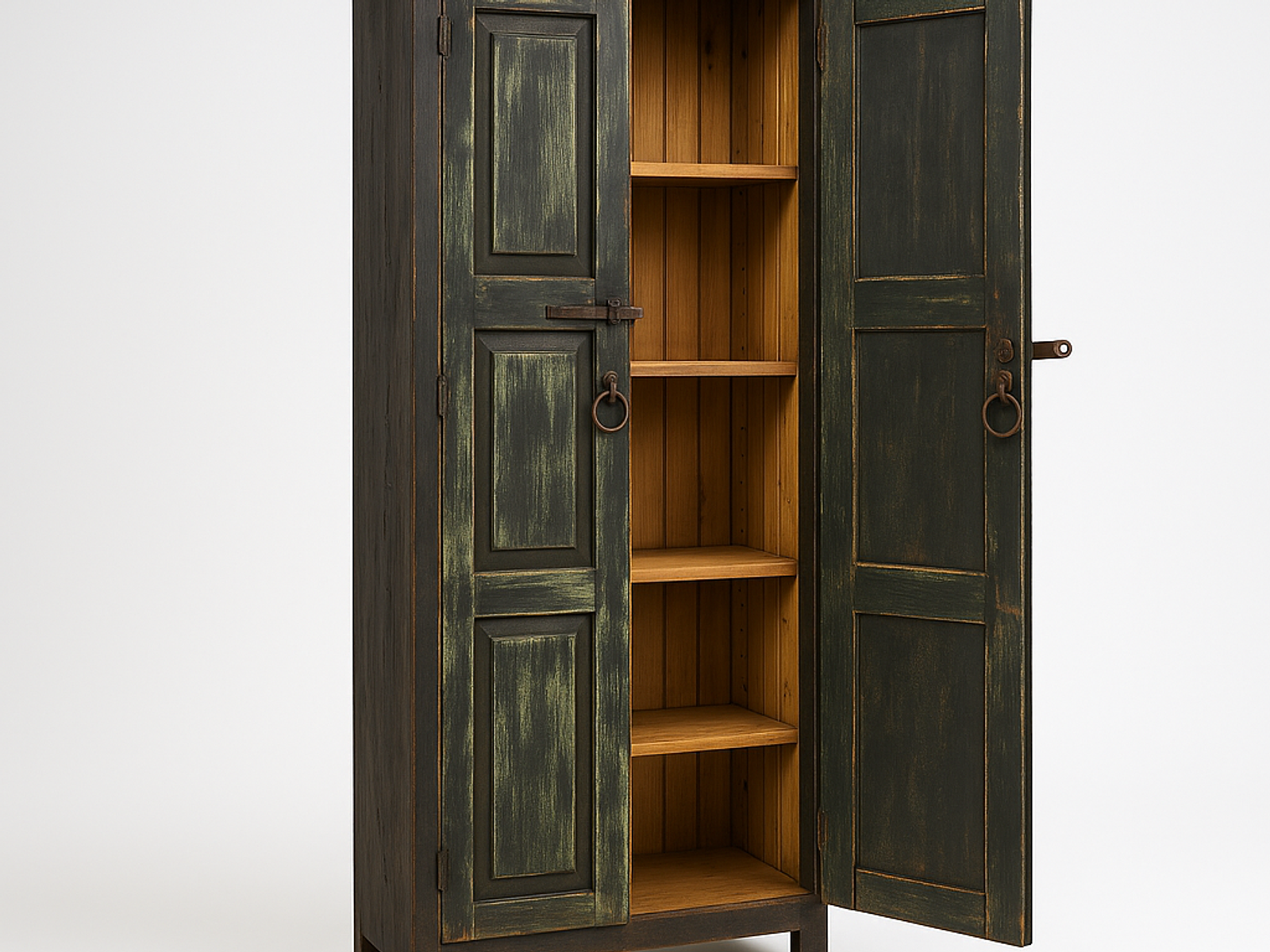 hand-rubbed finish hardwood Coal & Sage Pantry Cabinet, view 1 in a Kitchen • Dining • Entry • Living setting (frame 1 of 4).