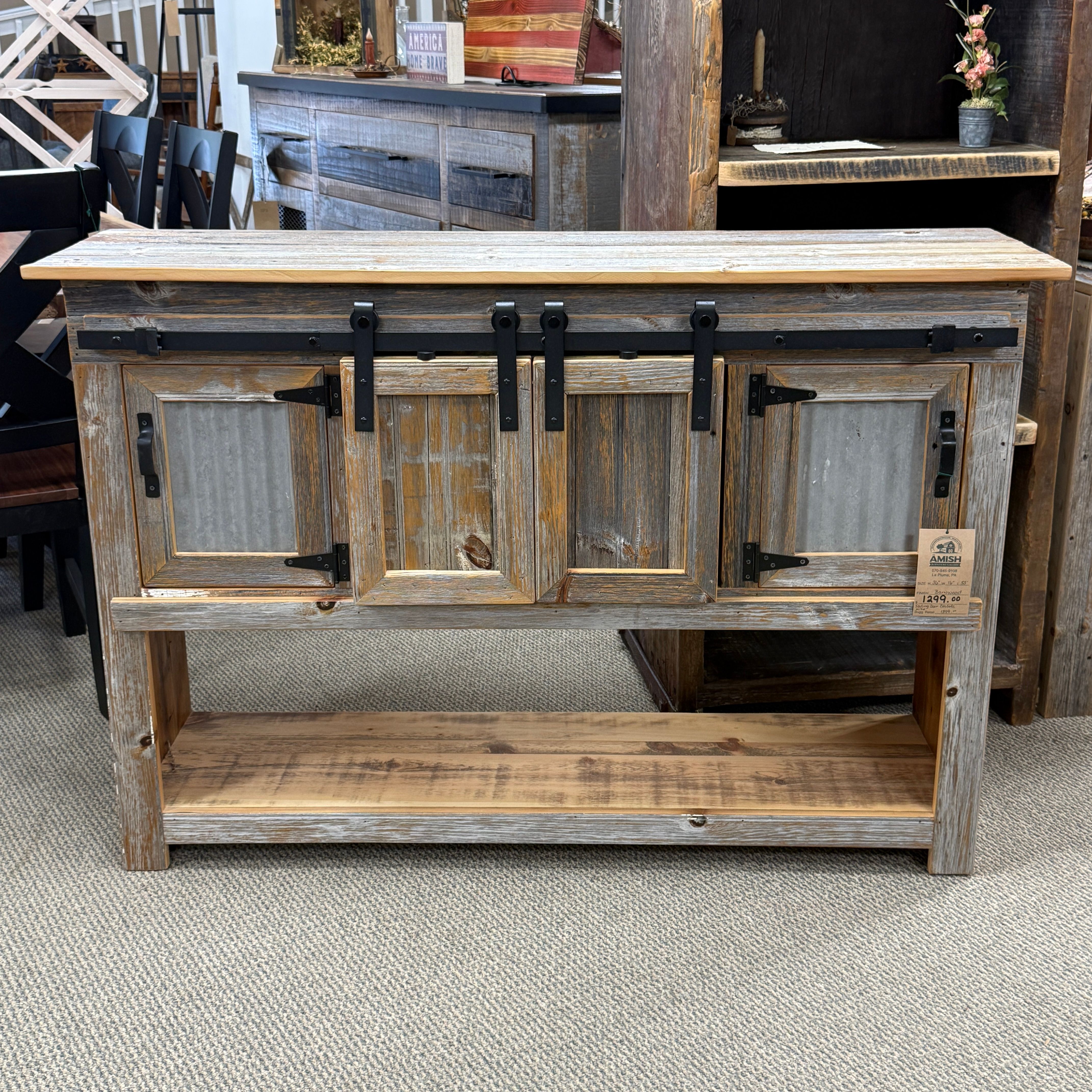 hand-rubbed finish hardwood Timber & Tin Sideboard, thumbnail 2 in a showroom vignette setting (thumbnail 2 of 4).