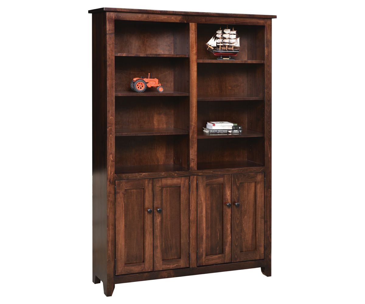 Tall Double Bookcase With Adjustable Shelves And Lower Cabinet Storage