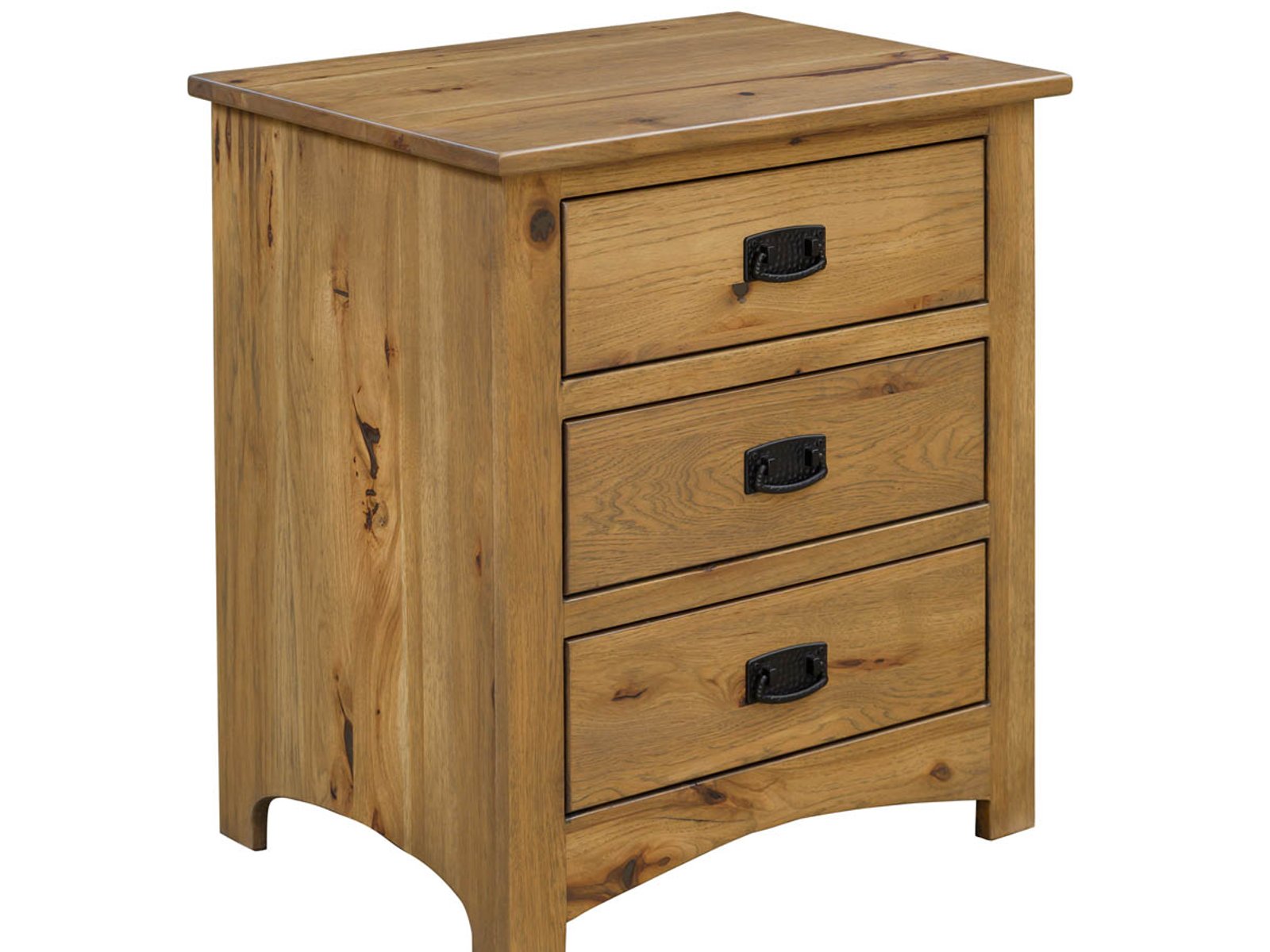 hand-rubbed finish hardwood Mission Style 3-drawer Nightstand With Slideout Top, Mission Style 3-drawer Nightstand With Slideout Top in a Mission vignette setting highlighting Mission Style 3-drawer Nightstand With Slideout Top (frame 1 of 4).