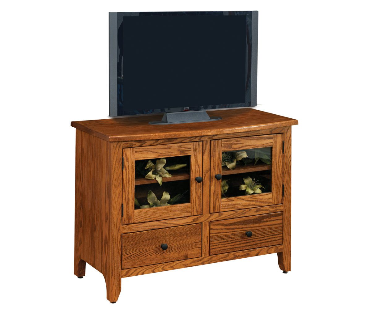 Mission Style Glass Door Tv Stand With Storage Drawers
