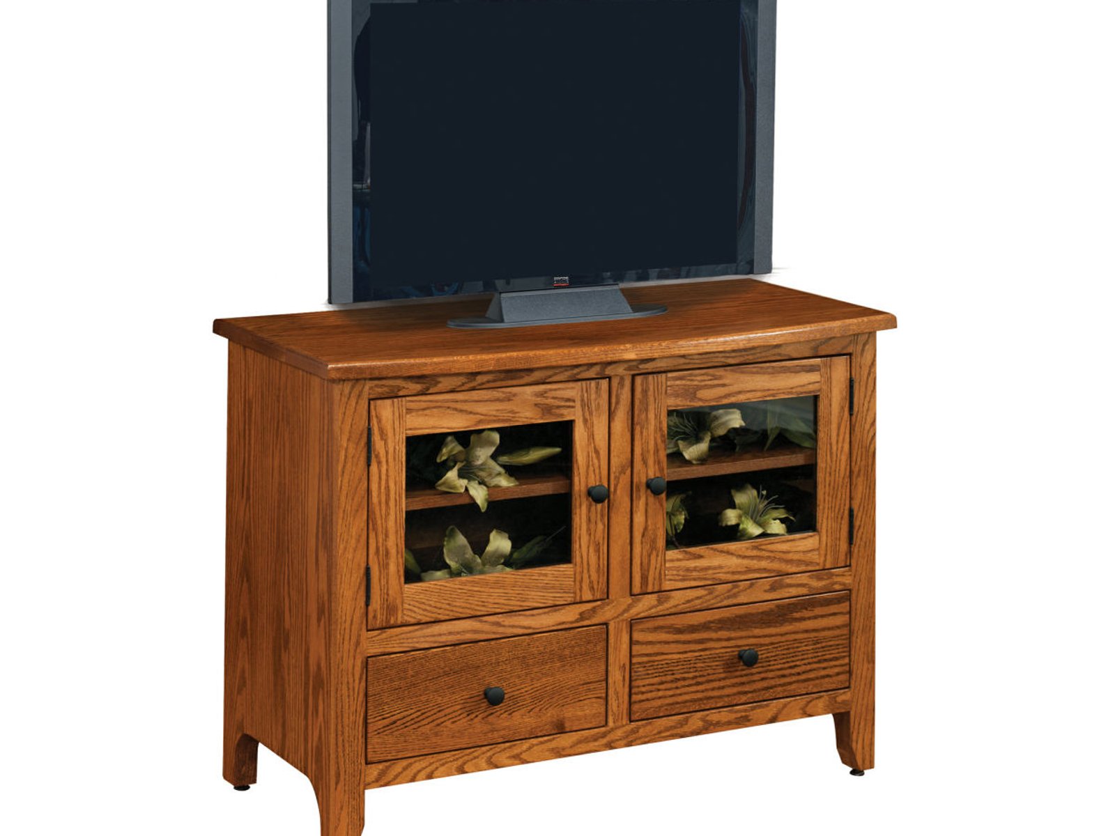 hand-rubbed finish hardwood Mission Style Glass Door Tv Stand With Storage Drawers, Mission Style Glass Door Tv Stand With Storage Drawers in a showroom vignette setting highlighting Mission Style Glass Door Tv Stand With Storage Drawers (frame 1 of 1).