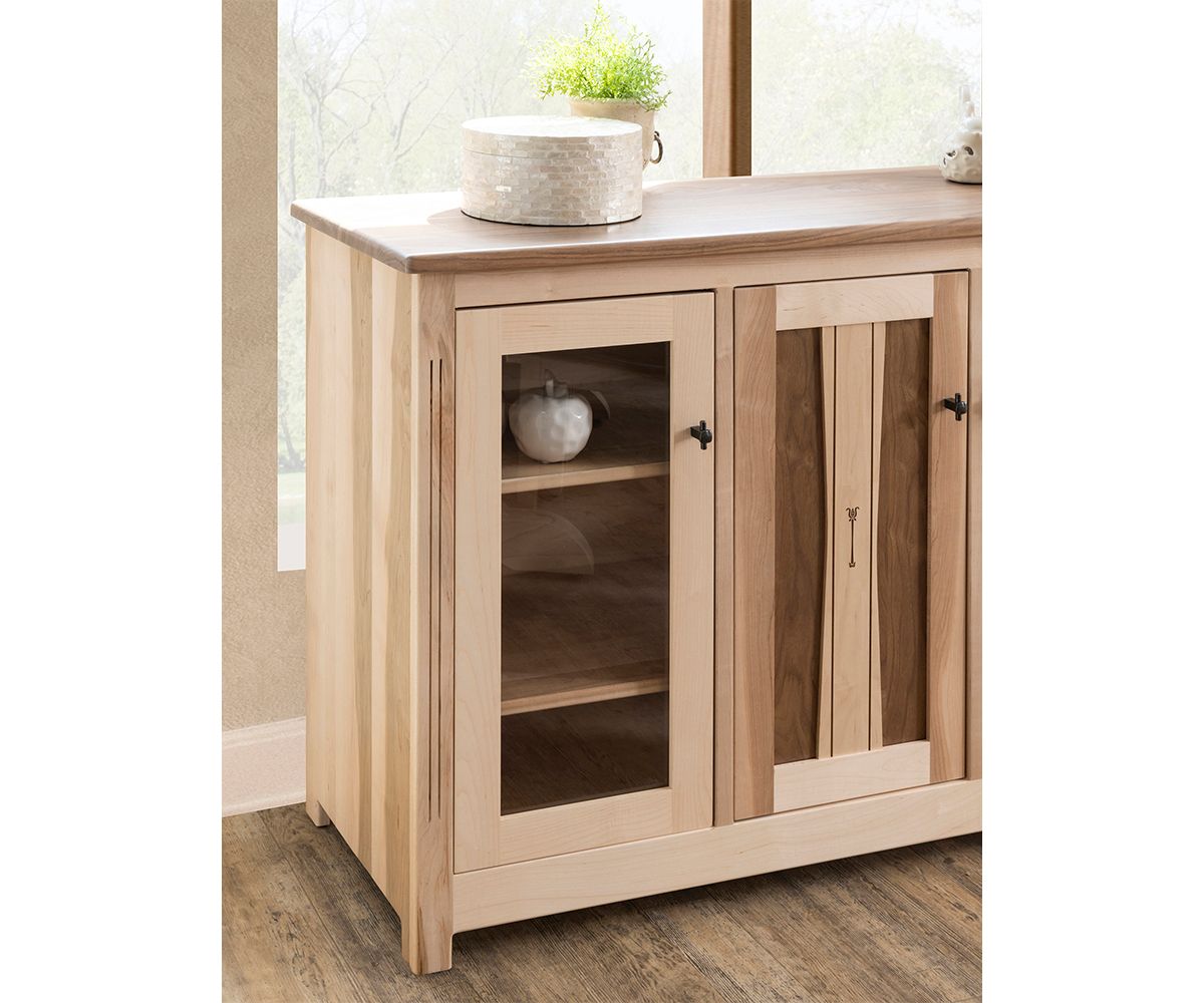 hand-rubbed finish hardwood Two-tone Hardwood Server With Glass Doors, Two-tone Hardwood Server With Glass Doors in a showroom vignette setting highlighting Two-tone Hardwood Server With Glass Doors (thumbnail 2 of 4).