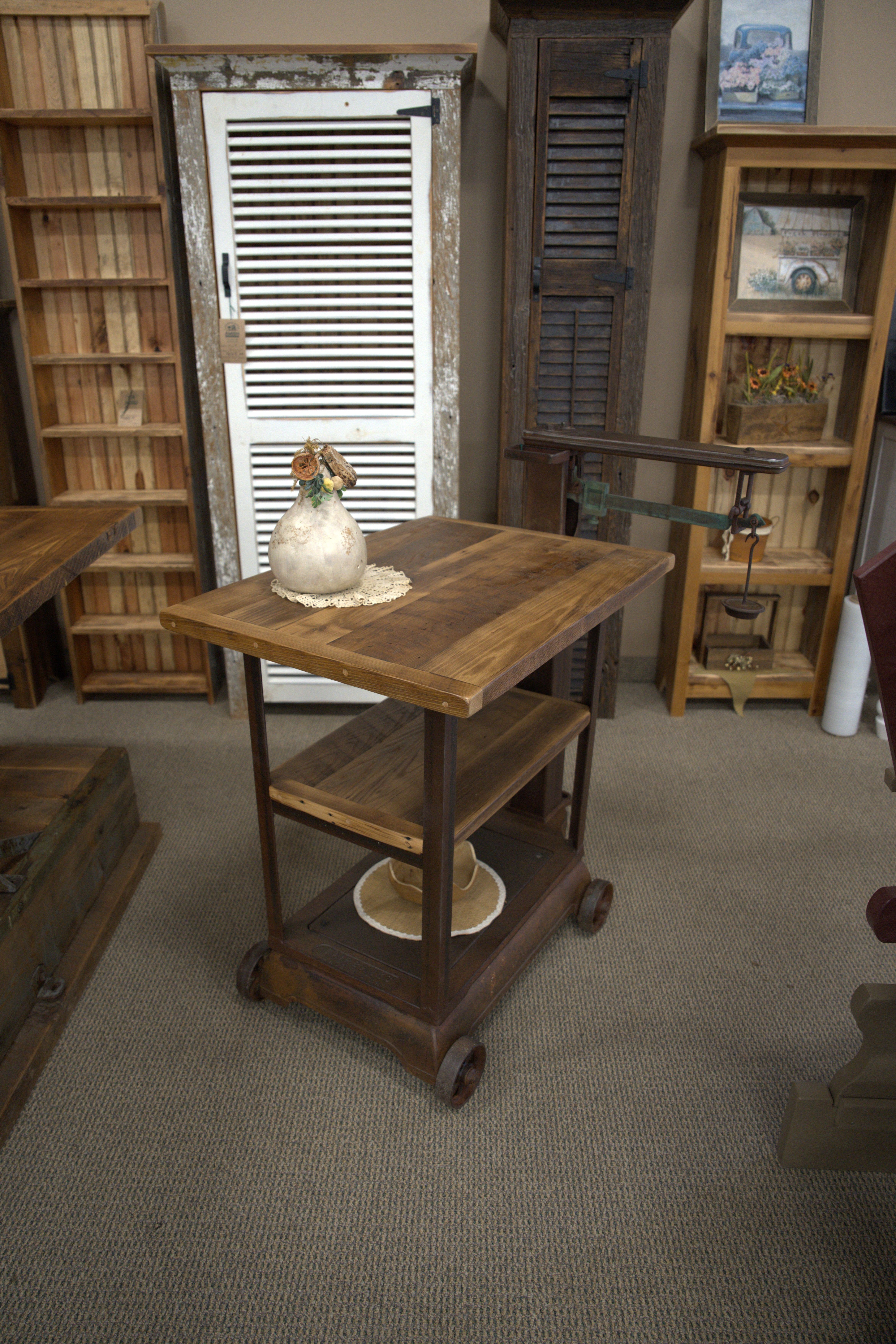 hand-rubbed finish hardwood Reclaimed Wood Kitchen Island with Cast-Iron Base, thumbnail 2 in a Kitchen setting (thumbnail 2 of 3).