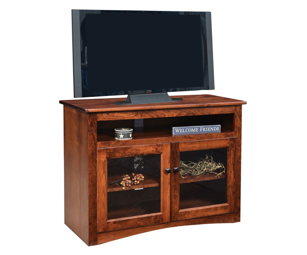 Glass Door Media Console With Open Shelf And Arched Base