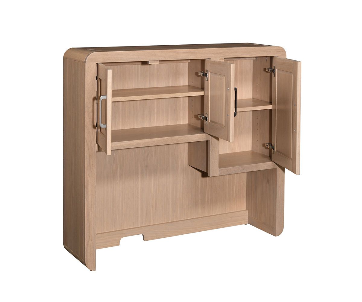 hand-rubbed finish hardwood Modern Rounded Edge Office Desk With Hutch And Storage Drawers, Modern Rounded Edge Office Desk With Hutch And Storage Drawers in a showroom vignette setting highlighting Modern Rounded Edge Office Desk With Hutch And Storage Drawers (thumbnail 3 of 3).