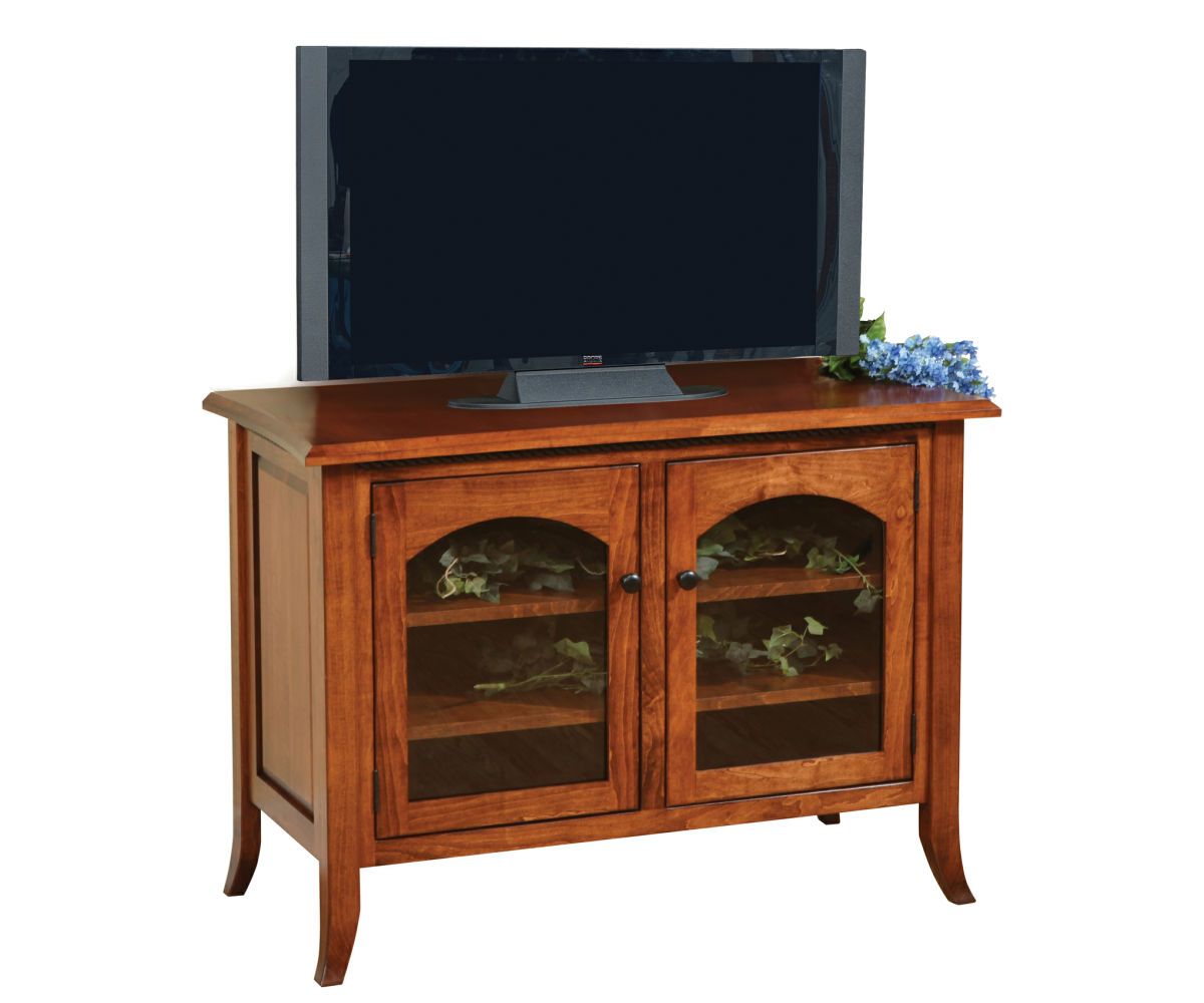Arched Glass Door Media Console With Flared Legs