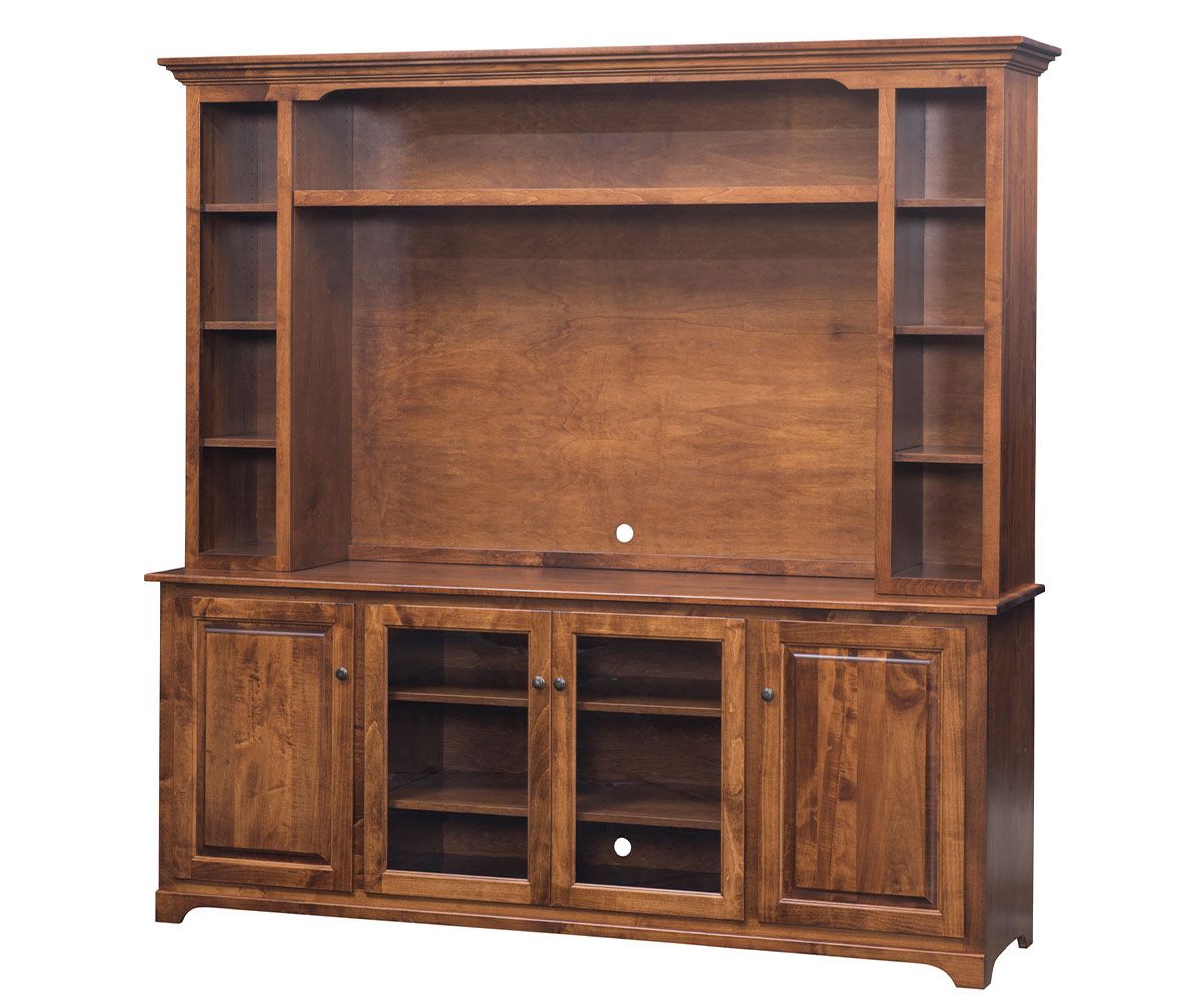Solid Wood Entertainment Center With Shelves And Cabinets
