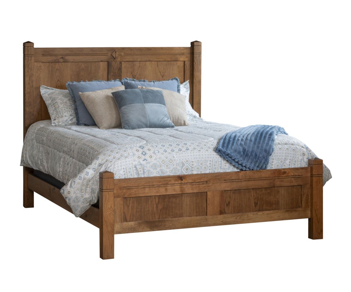 Rustic Queen Panel Bed With Carved Headboard