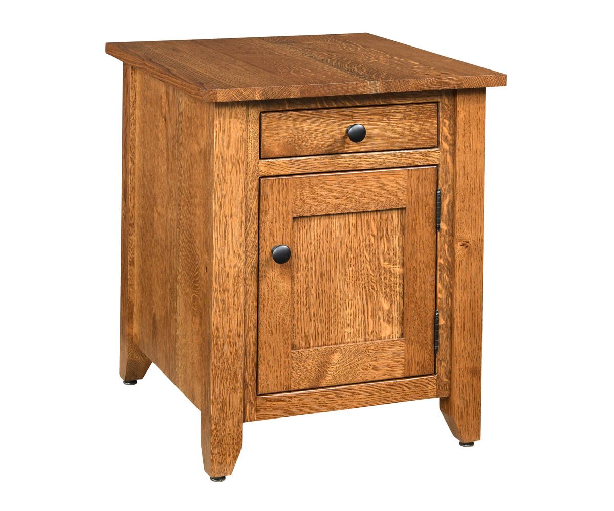 hand-rubbed finish hardwood Panel Door End Table With Drawer And Square Legs, Panel Door End Table With Drawer And Square Legs in a showroom vignette setting highlighting Panel Door End Table With Drawer And Square Legs (thumbnail 2 of 5).