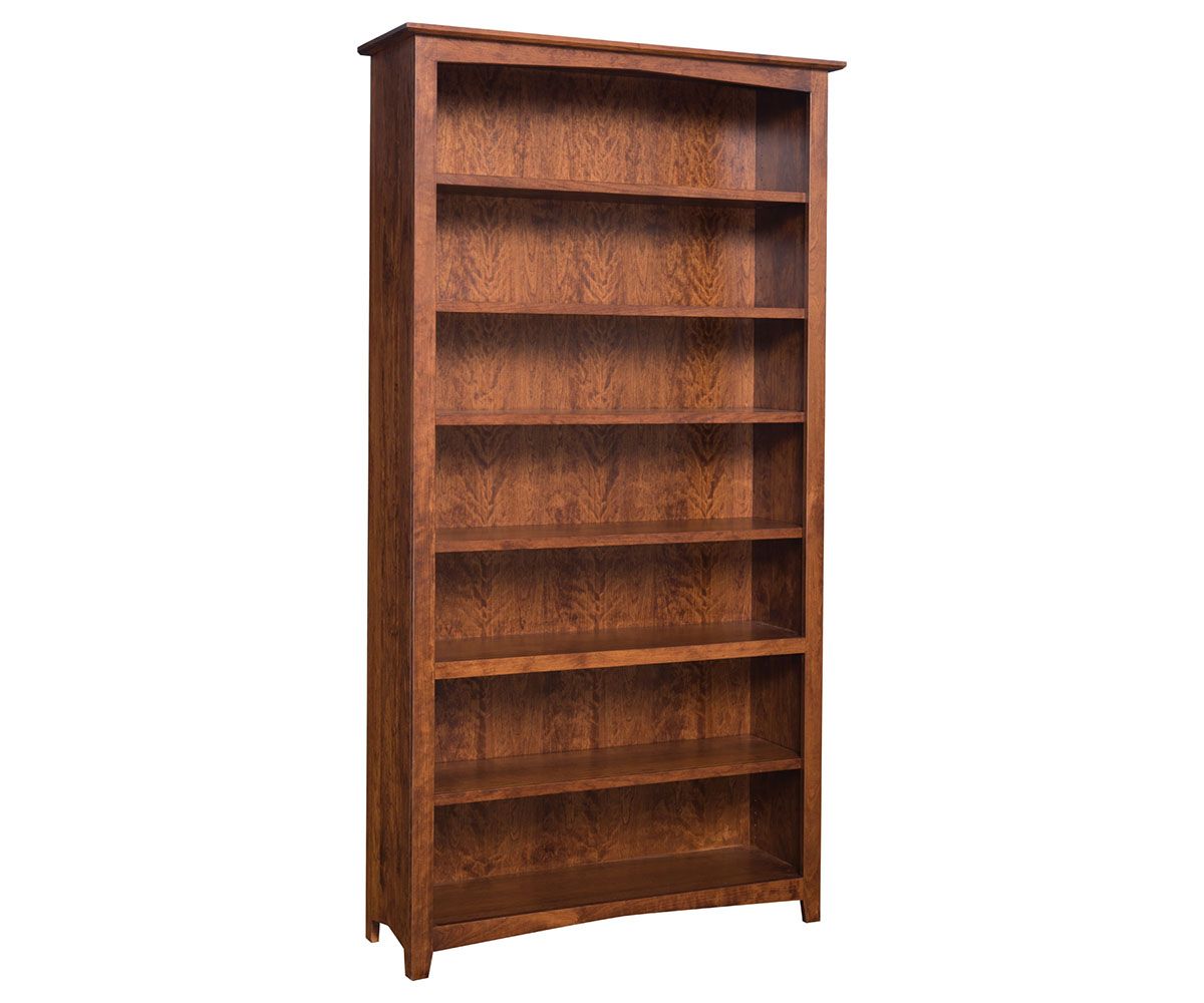 hand-rubbed finish hardwood Traditional Solid Wood 6-shelf Bookcase, Traditional Solid Wood 6-shelf Bookcase in a showroom vignette setting highlighting Traditional Solid Wood 6-shelf Bookcase (thumbnail 6 of 10).