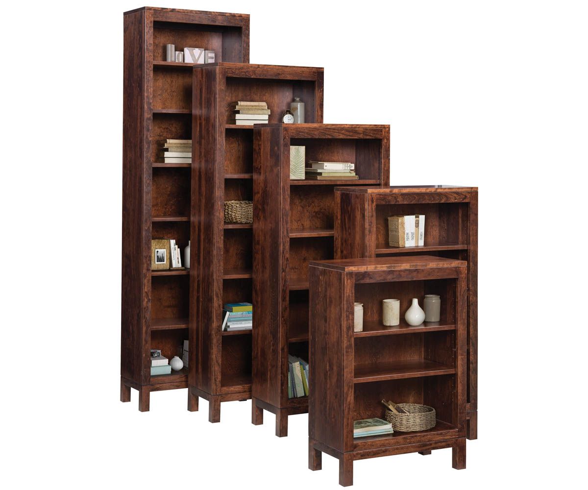 hand-rubbed finish hardwood Rounded Edge Double Bay Adjustable Wood Bookcase, Rounded Edge Double Bay Adjustable Wood Bookcase in a showroom vignette setting highlighting Rounded Edge Double Bay Adjustable Wood Bookcase (thumbnail 6 of 6).