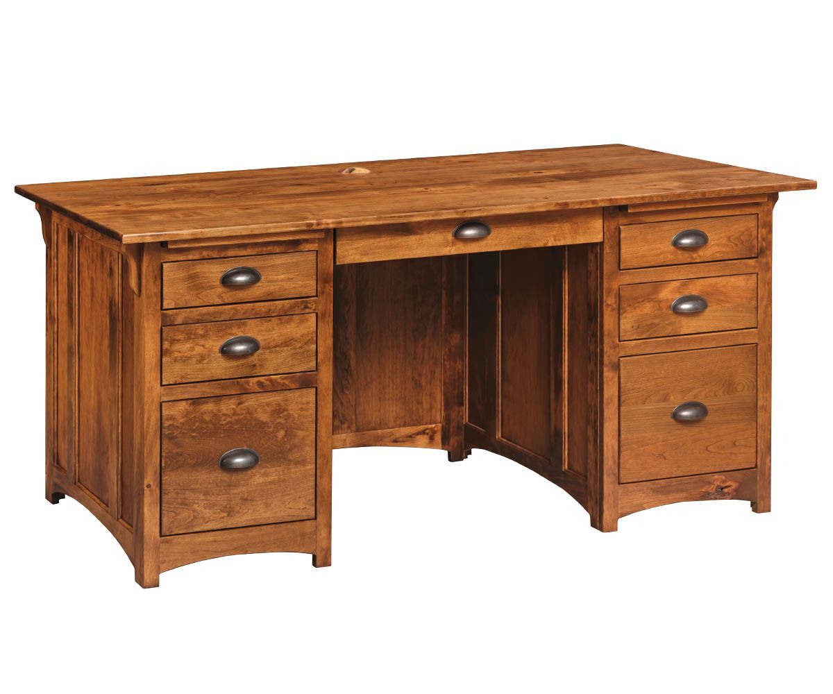 Mission Style Double Pedestal Desk With Drawers
