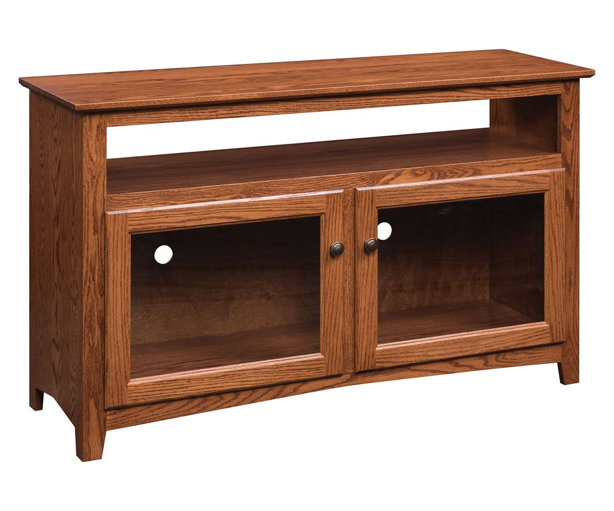 Mission Style Hardwood Tv Console With Glass Doors
