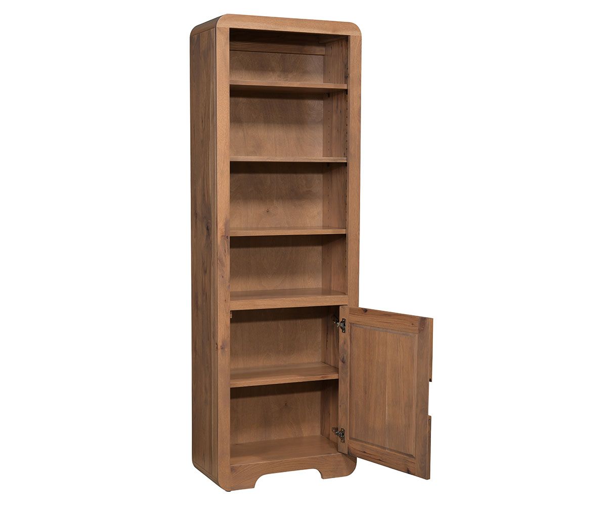 hand-rubbed finish hardwood Tall Bookcase With Adjustable Shelves And Lower Cabinet Door, Tall Bookcase With Adjustable Shelves And Lower Cabinet Door in a showroom vignette setting highlighting Tall Bookcase With Adjustable Shelves And Lower Cabinet Door (thumbnail 3 of 3).