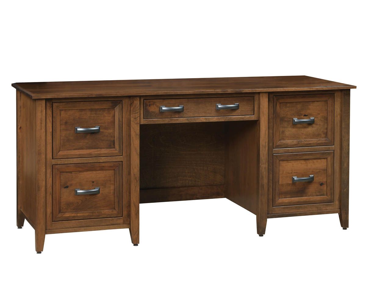 Double Pedestal Office Desk With Five Drawers And Tapered Legs