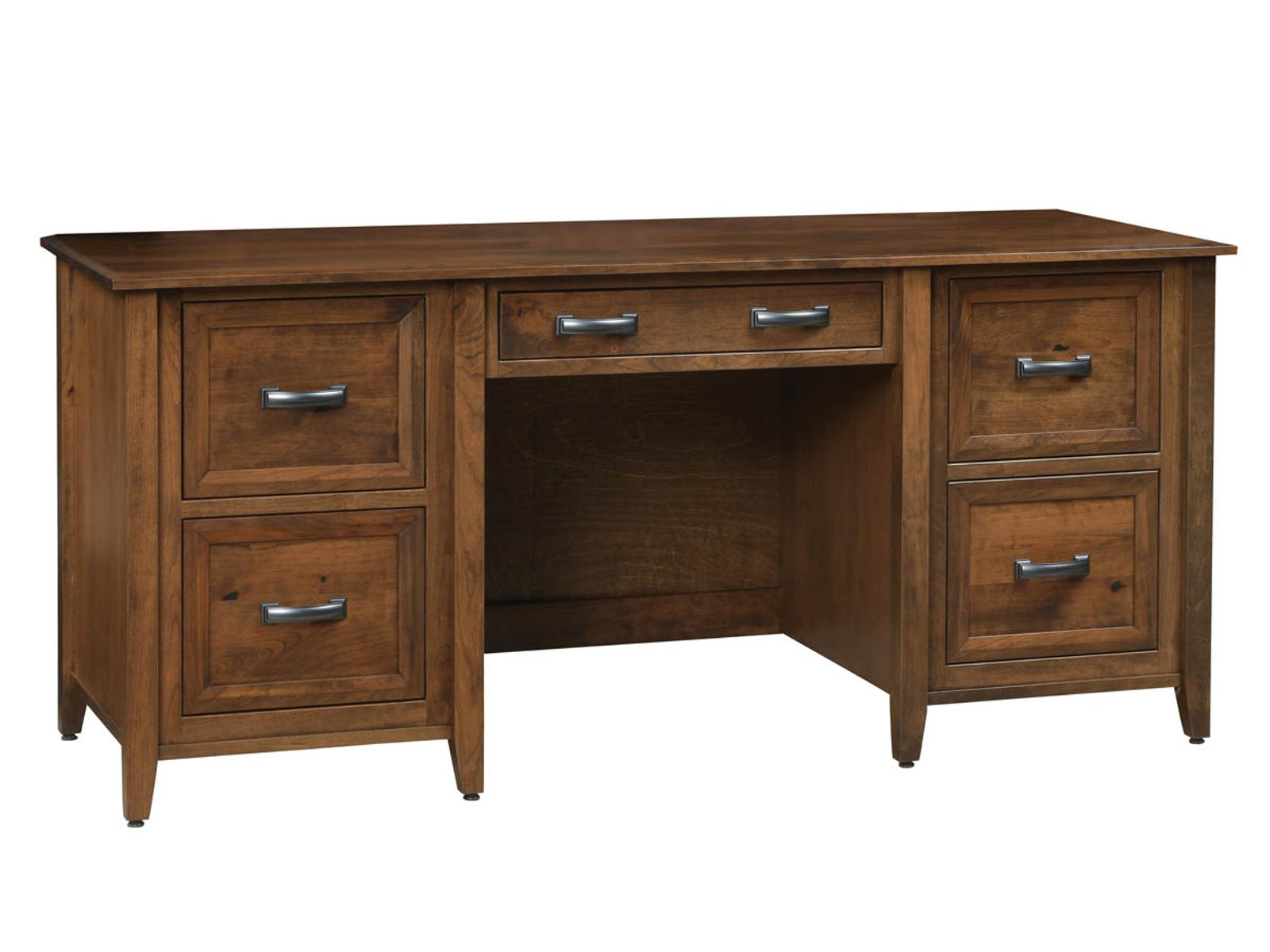 hand-rubbed finish hardwood Double Pedestal Office Desk With Five Drawers And Tapered Legs, Double Pedestal Office Desk With Five Drawers And Tapered Legs in a Ventura vignette setting highlighting Double Pedestal Office Desk With Five Drawers And Tapered Legs (frame 1 of 2).