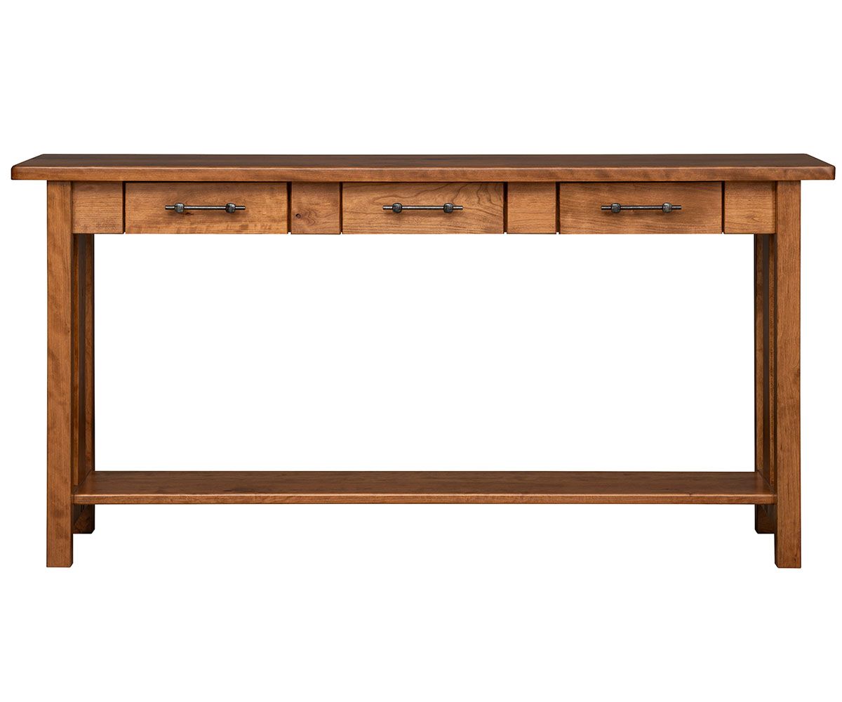 hand-rubbed finish hardwood Signature Sofa Table With Three Drawers, Signature Sofa Table With Three Drawers in a Signature vignette setting highlighting Signature Sofa Table With Three Drawers (thumbnail 3 of 4).