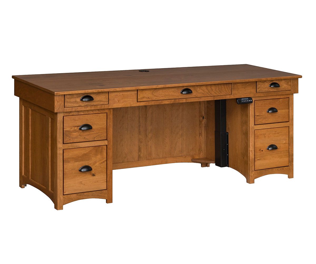 Mission Style Executive Adjustable Lift Desk With Drawers