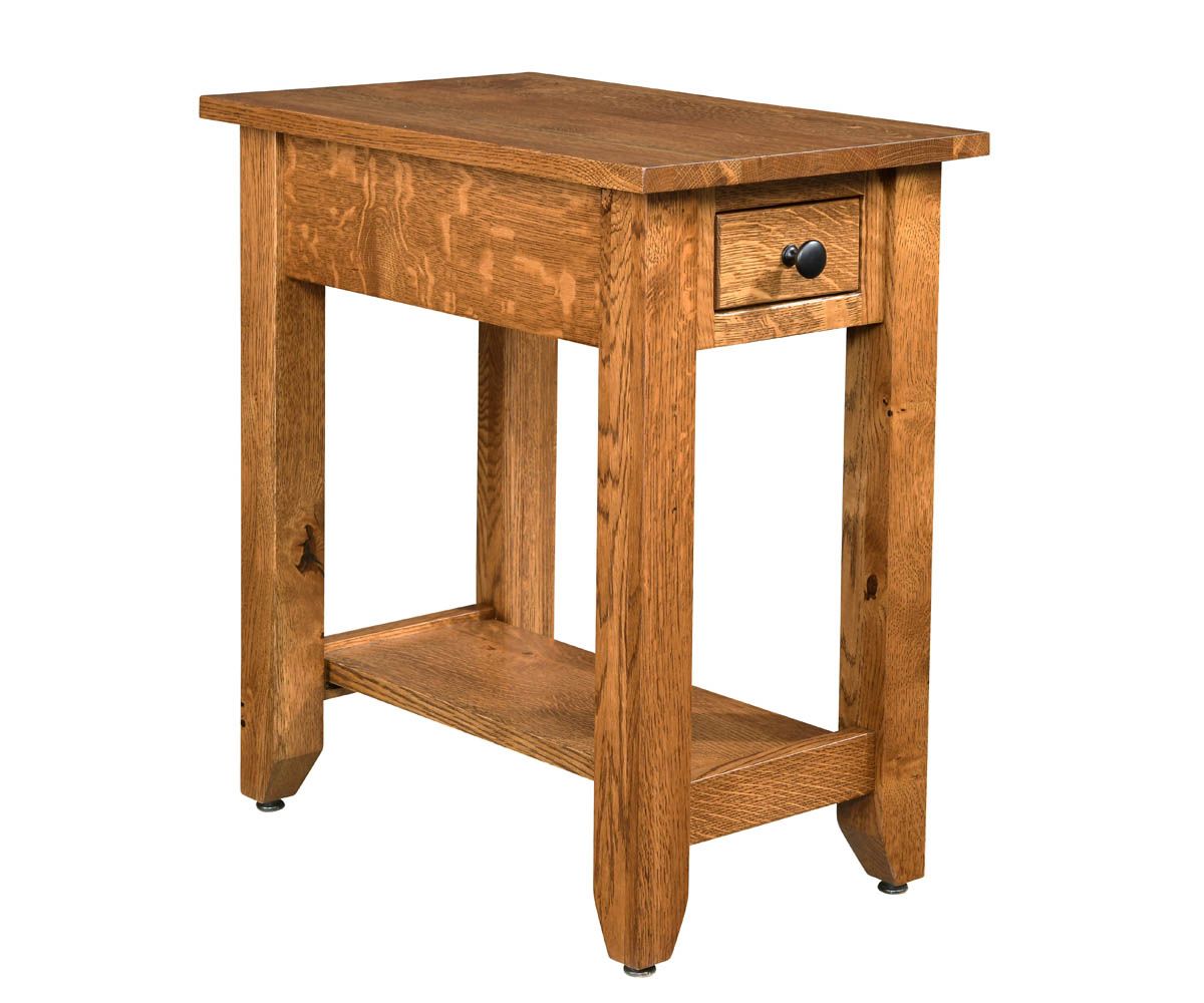 Solid Wood Chairside End Table With Drawer And Shelf