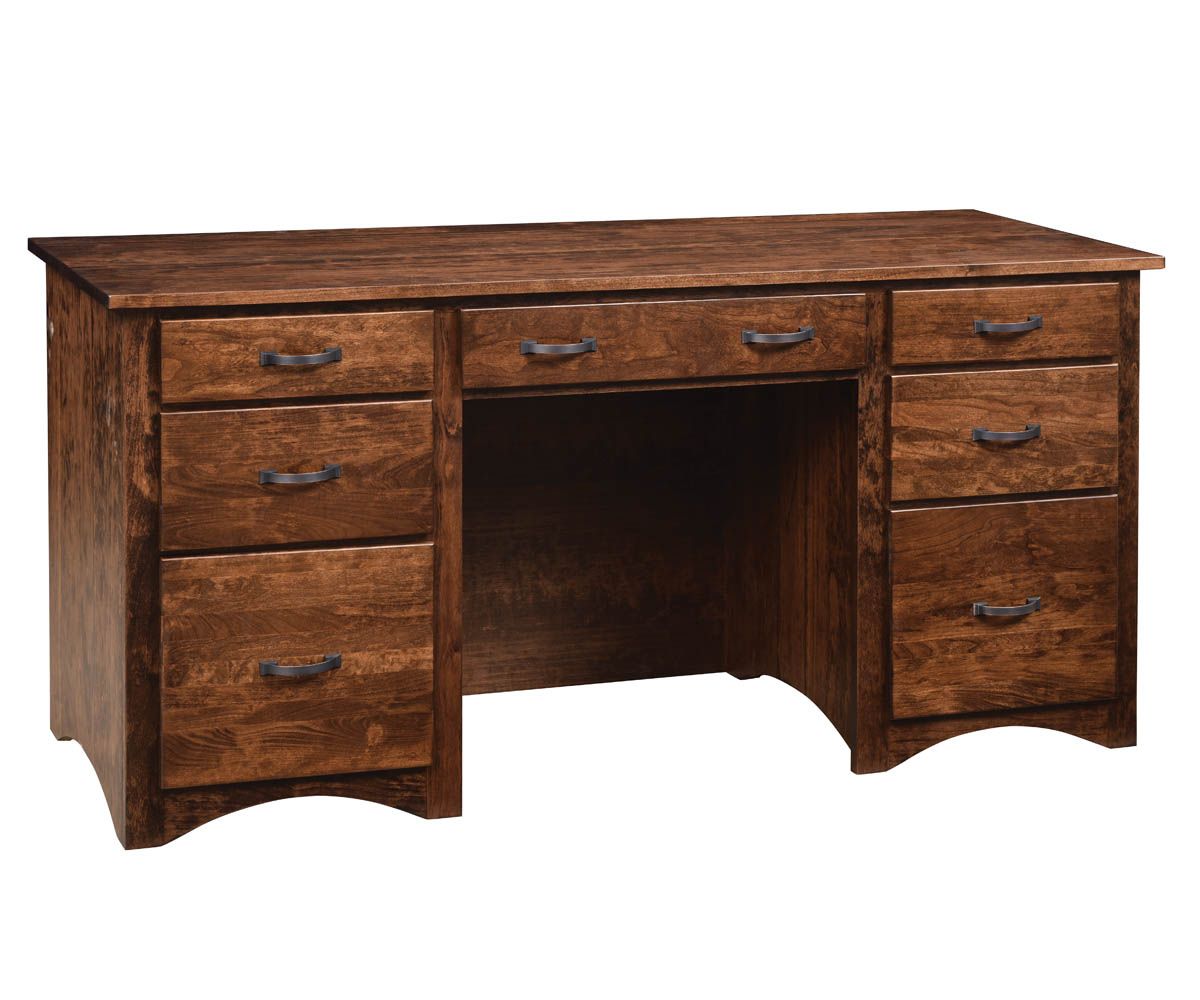 hand-rubbed finish hardwood Shaker Double Pedestal Desk With Hutch And Storage Drawers, Shaker Double Pedestal Desk With Hutch And Storage Drawers in a Shaker vignette setting highlighting Shaker Double Pedestal Desk With Hutch And Storage Drawers (thumbnail 2 of 3).