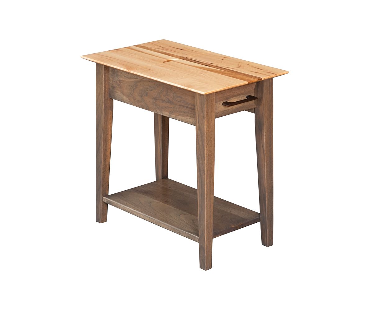 hand-rubbed finish hardwood Mission Style Chairside End Table With Drawer And Shelf, Mission Style Chairside End Table With Drawer And Shelf in a showroom vignette setting highlighting Mission Style Chairside End Table With Drawer And Shelf (thumbnail 2 of 4).