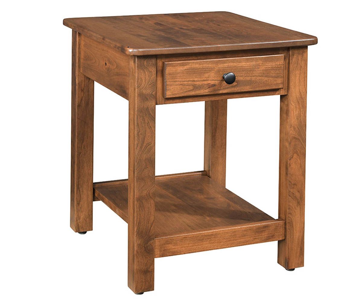 Square Wood End Table With Drawer And Open Shelf