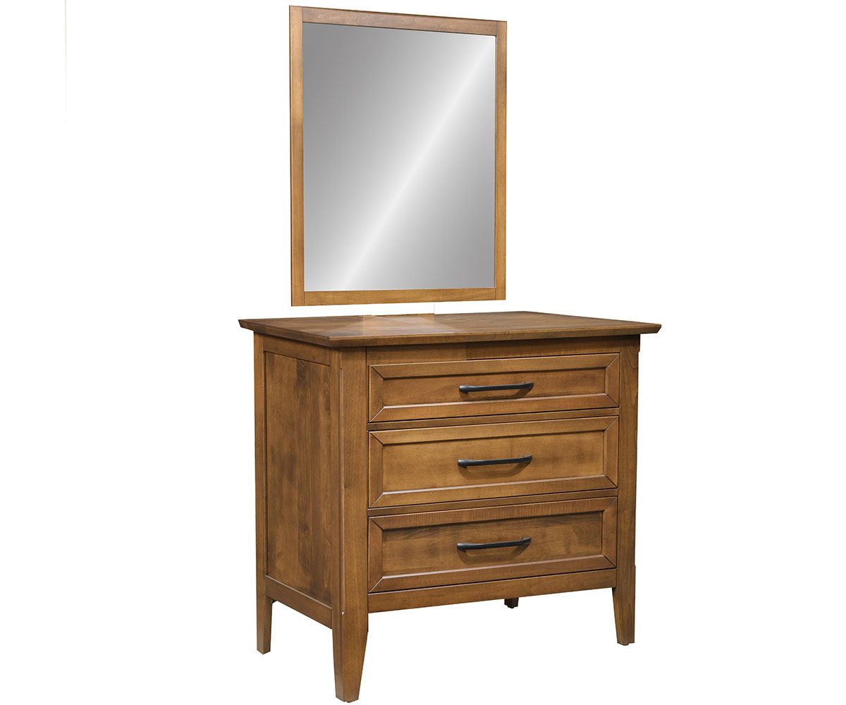 hand-rubbed finish hardwood Three-drawer Dresser With Mirror, Medow Lane Three-drawer Dresser With Mirror in a Medow Lane vignette setting highlighting Medow Lane Three-drawer Dresser With Mirror (thumbnail 6 of 9).