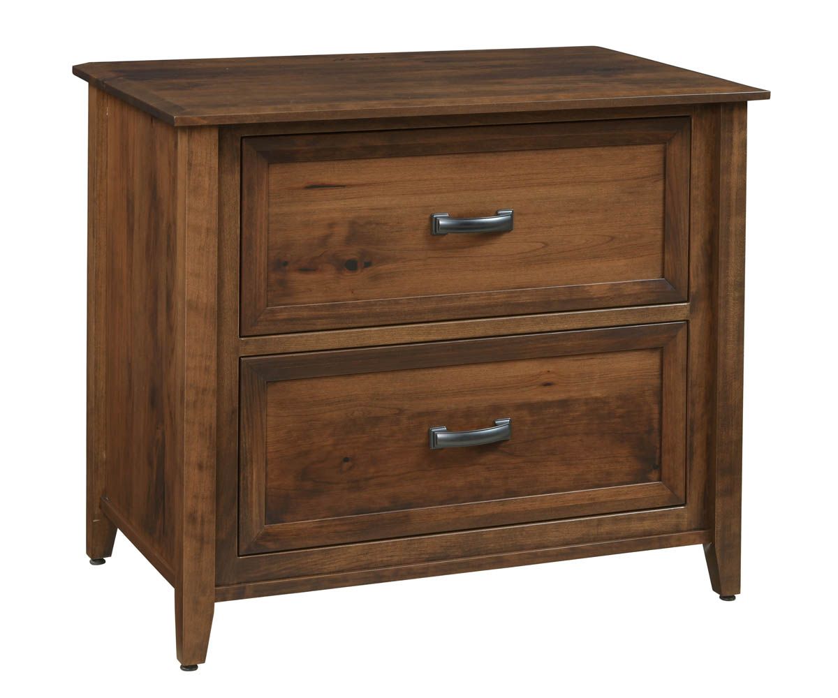 hand-rubbed finish hardwood Modern Wood Lateral File Cabinet With Two Drawers, Modern Wood Lateral File Cabinet With Two Drawers in a showroom vignette setting highlighting Modern Wood Lateral File Cabinet With Two Drawers (thumbnail 2 of 5).