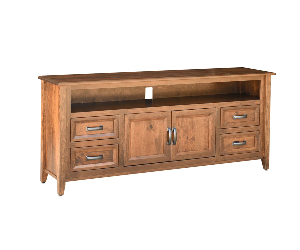 Modern Rustic Four-drawer Solid Wood Tv Stand With Open Shelf