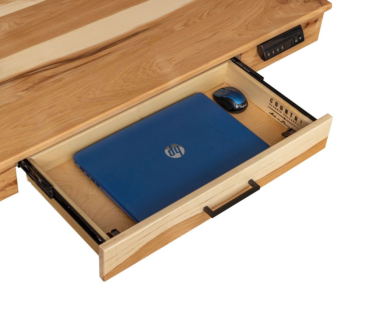 hand-rubbed finish hardwood Revive 60-inch Adjustable Height Lift Desk With Storage, Revive 60-inch Adjustable Height Lift Desk With Storage in a Revive vignette setting highlighting Revive 60-inch Adjustable Height Lift Desk With Storage (thumbnail 10 of 11).