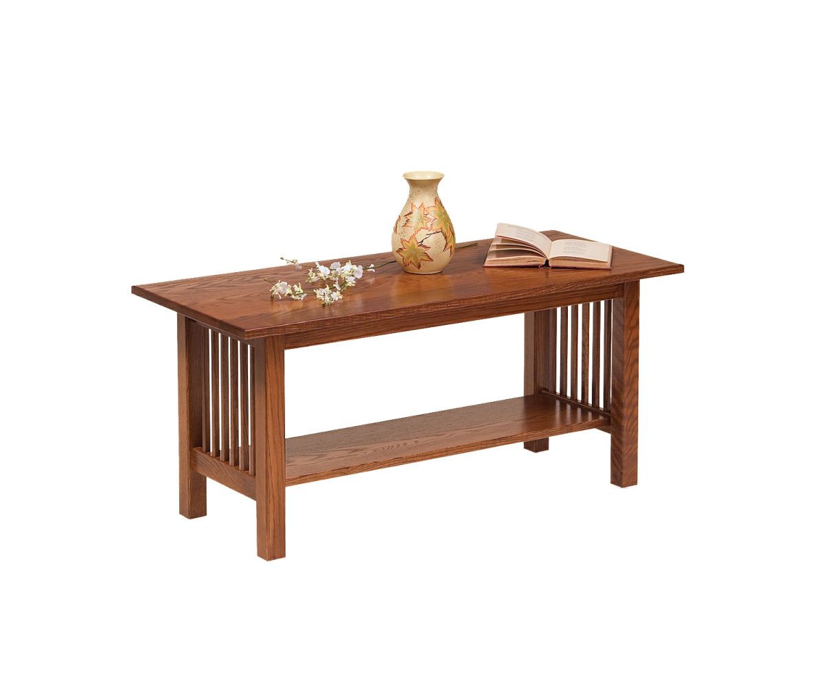 hand-rubbed finish hardwood Mission Style Hall Table With Drawer And Lower Shelf, Mission Style Hall Table With Drawer And Lower Shelf in a showroom vignette setting highlighting Mission Style Hall Table With Drawer And Lower Shelf (thumbnail 5 of 6).