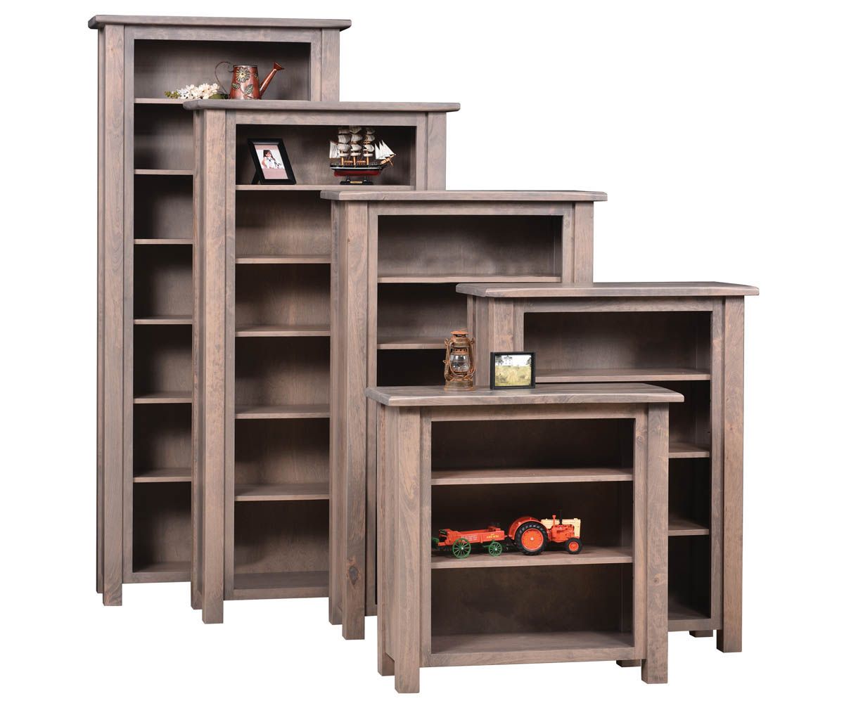 Rustic Barn Floor Solid Wood Bookcase Collection With Adjustable Shelves