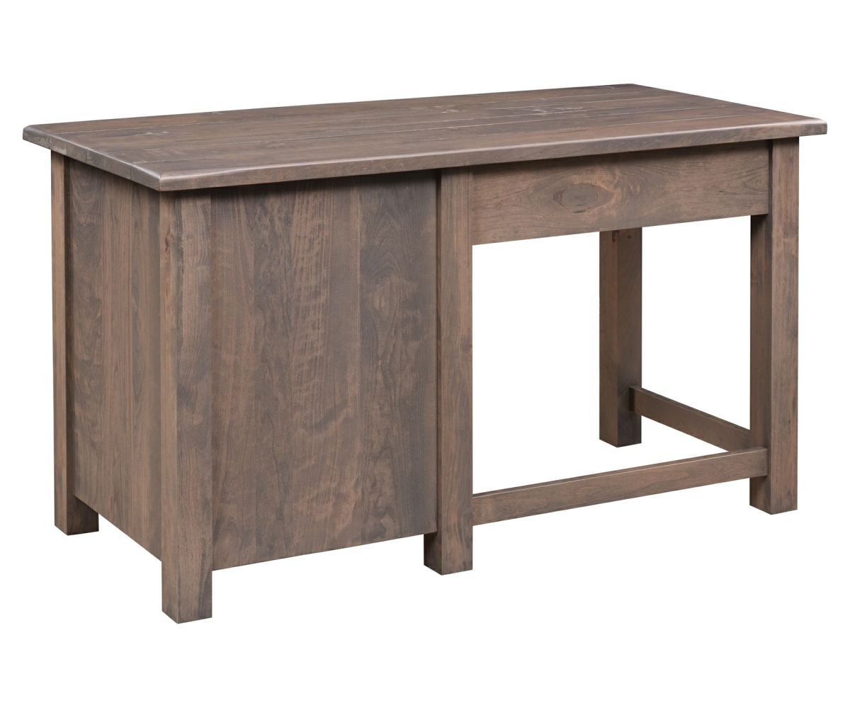 hand-rubbed finish hardwood Rustic Modern Writing Desk With Three Drawers And Metal Pulls, Rustic Modern Writing Desk With Three Drawers And Metal Pulls in a showroom vignette setting highlighting Rustic Modern Writing Desk With Three Drawers And Metal Pulls (thumbnail 2 of 2).