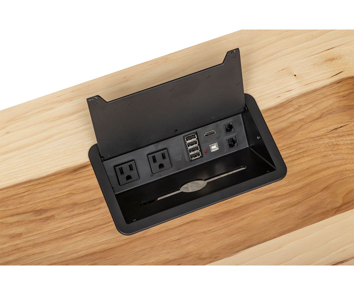 hand-rubbed finish hardwood Revive 60-inch Adjustable Height Lift Desk With Storage, Revive 60-inch Adjustable Height Lift Desk With Storage in a Revive vignette setting highlighting Revive 60-inch Adjustable Height Lift Desk With Storage (thumbnail 5 of 11).