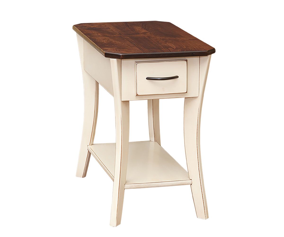 hand-rubbed finish hardwood Shaker Style End Table With Drawer And Lower Shelf, Shaker Style End Table With Drawer And Lower Shelf in a showroom vignette setting highlighting Shaker Style End Table With Drawer And Lower Shelf (thumbnail 2 of 3).