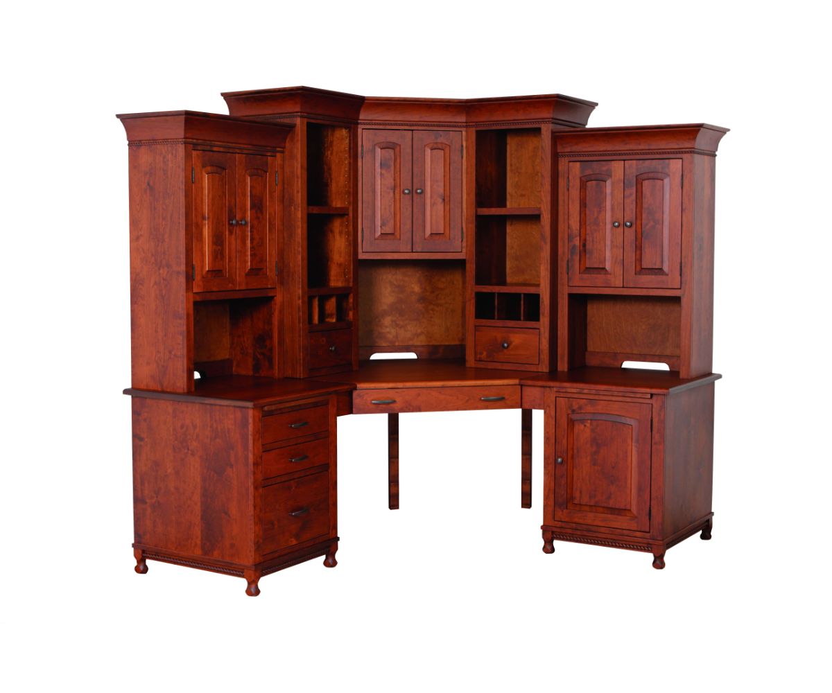 Corner L-shaped Cherry Wood Home Office Desk With Hutch
