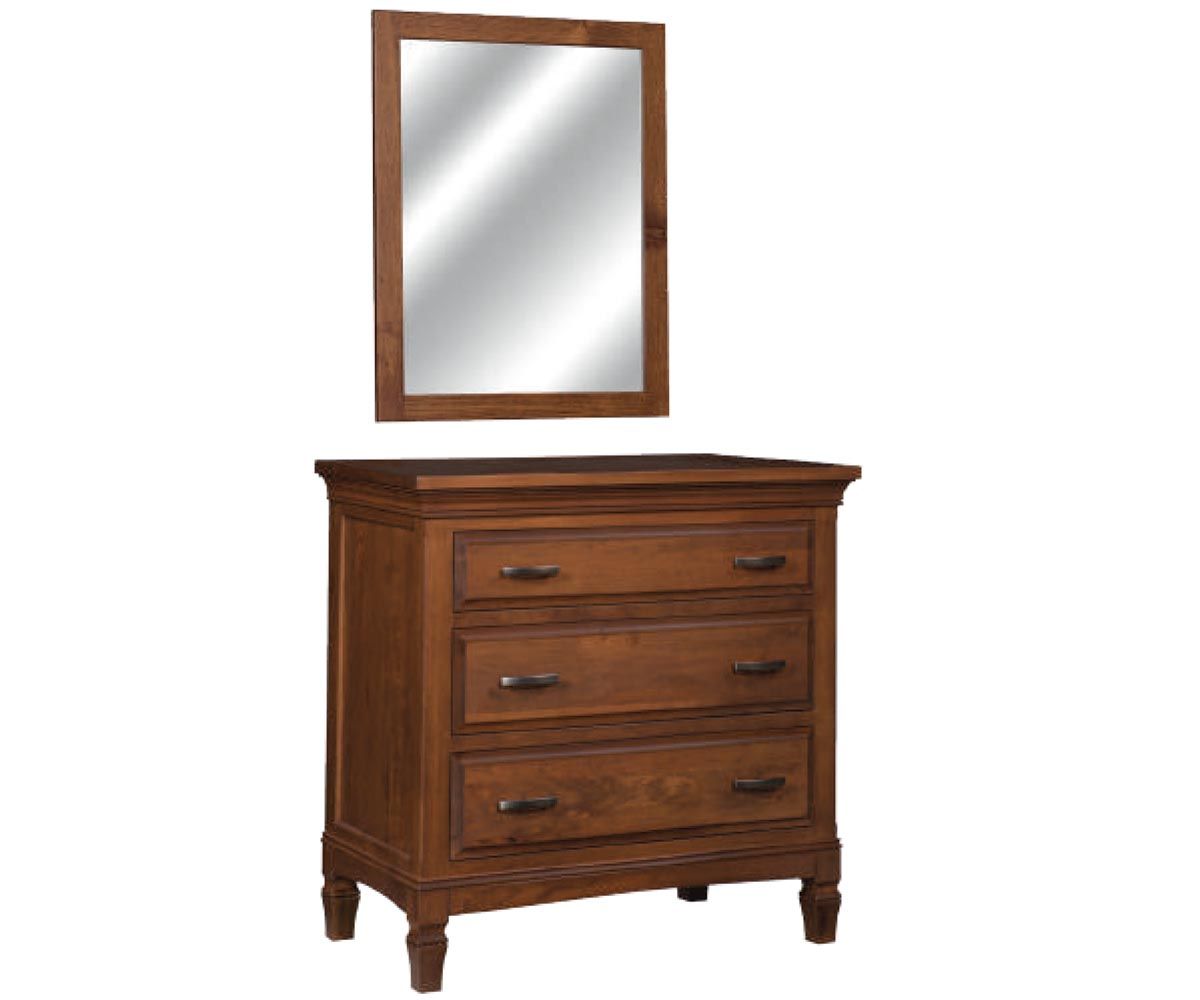 hand-rubbed finish hardwood Three-drawer Dresser With Mirror, Medow Lane Three-drawer Dresser With Mirror in a Medow Lane vignette setting highlighting Medow Lane Three-drawer Dresser With Mirror (thumbnail 7 of 9).