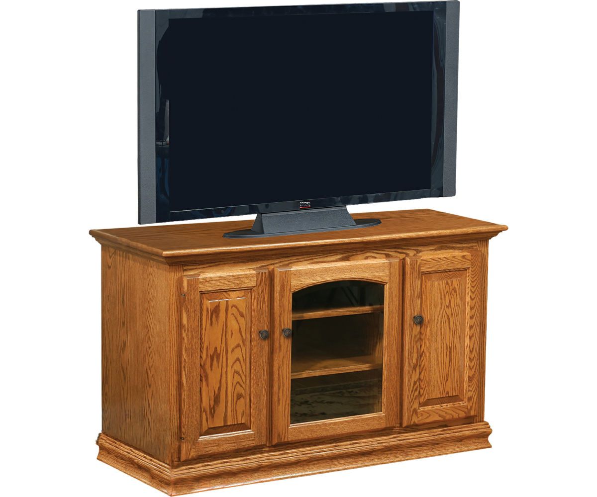 Classic Paneled Wood Tv Console With Arched Glass Door