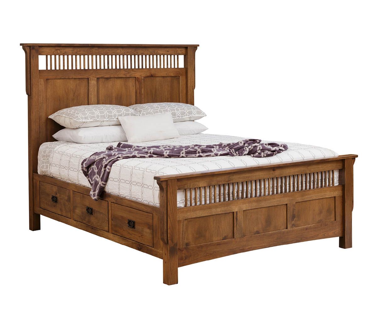 hand-rubbed finish hardwood Mission Style Storage Bed With Drawers, Mission Style Storage Bed With Drawers in a showroom vignette setting highlighting Mission Style Storage Bed With Drawers (thumbnail 4 of 4).