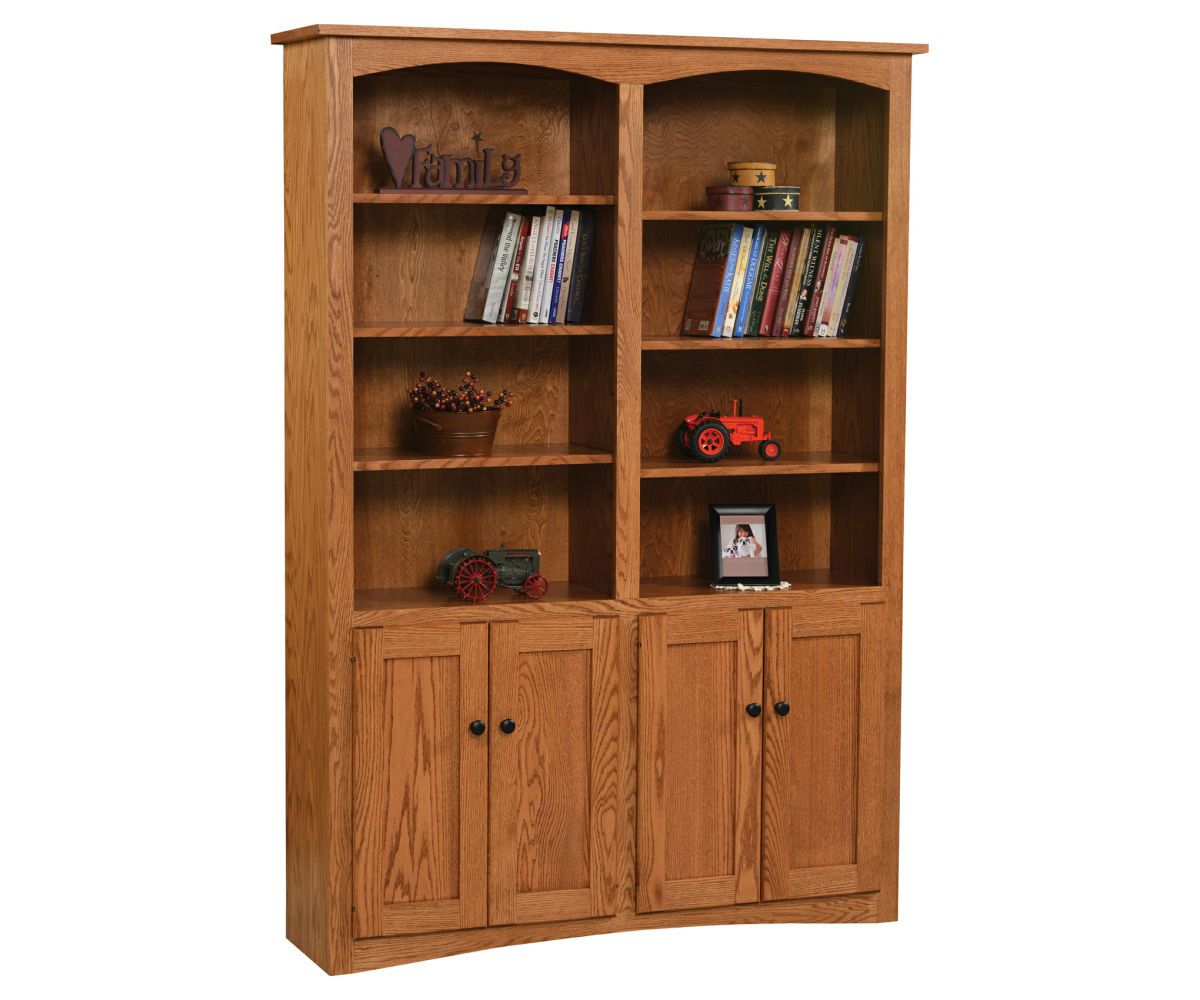 Double Arch Top Bookcase With Lower Storage Cabinets